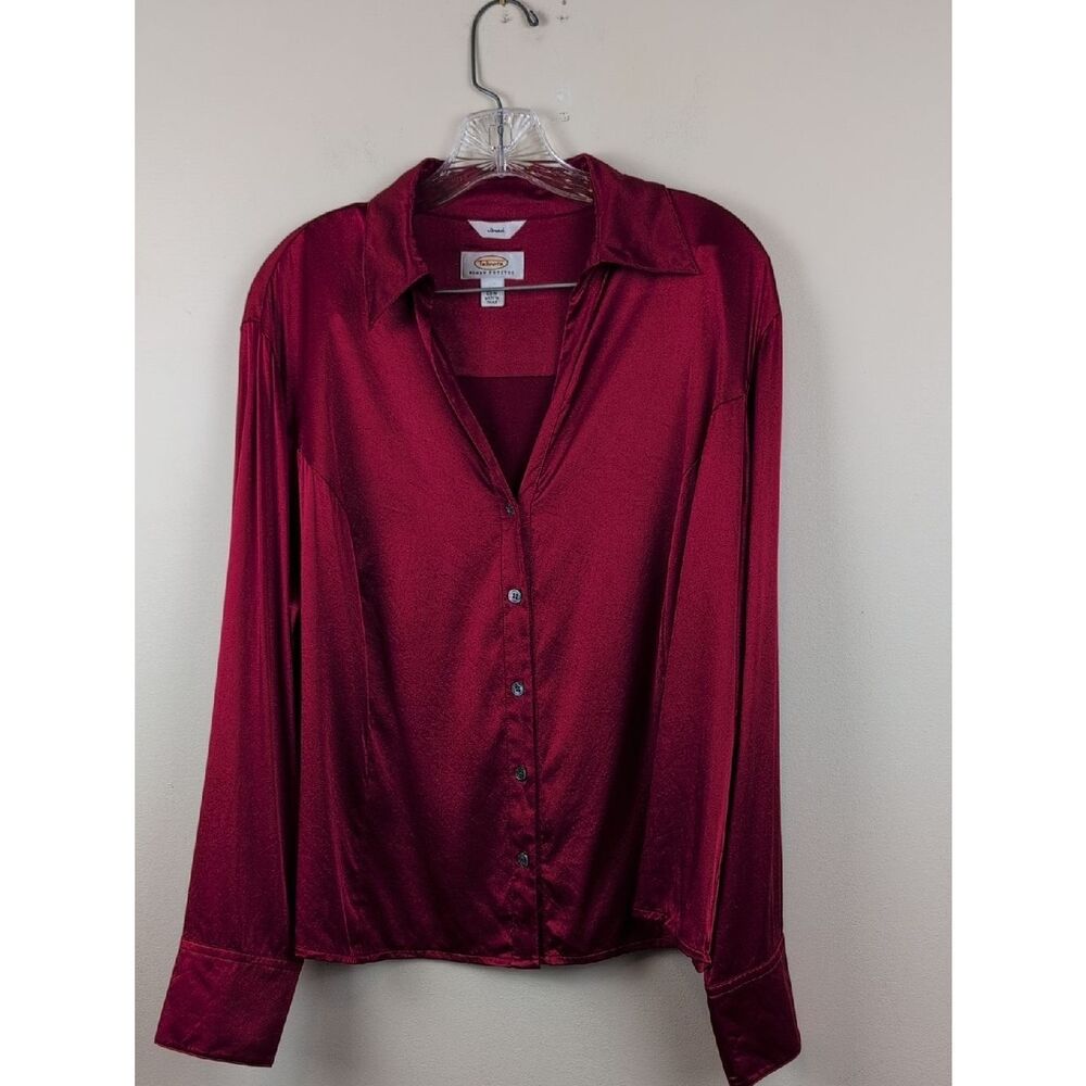 Talbots Woman Petites Red Silk Long-Sleeve Button-Up Blouse Top Size 20WP